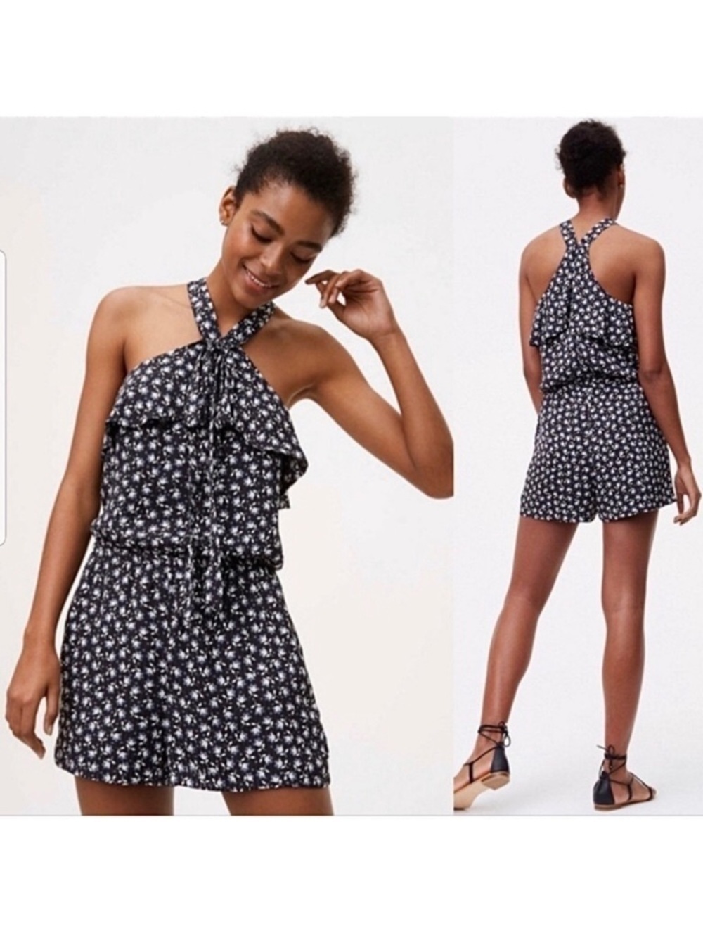 LOFT Floral Print Halter Romper
